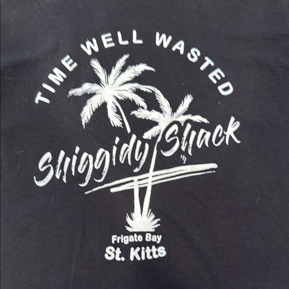 Gildan Kids Black Mr. X’s Shiggidy Shack St. Kitts Tee with White Palm Design - Picture 3 of 4